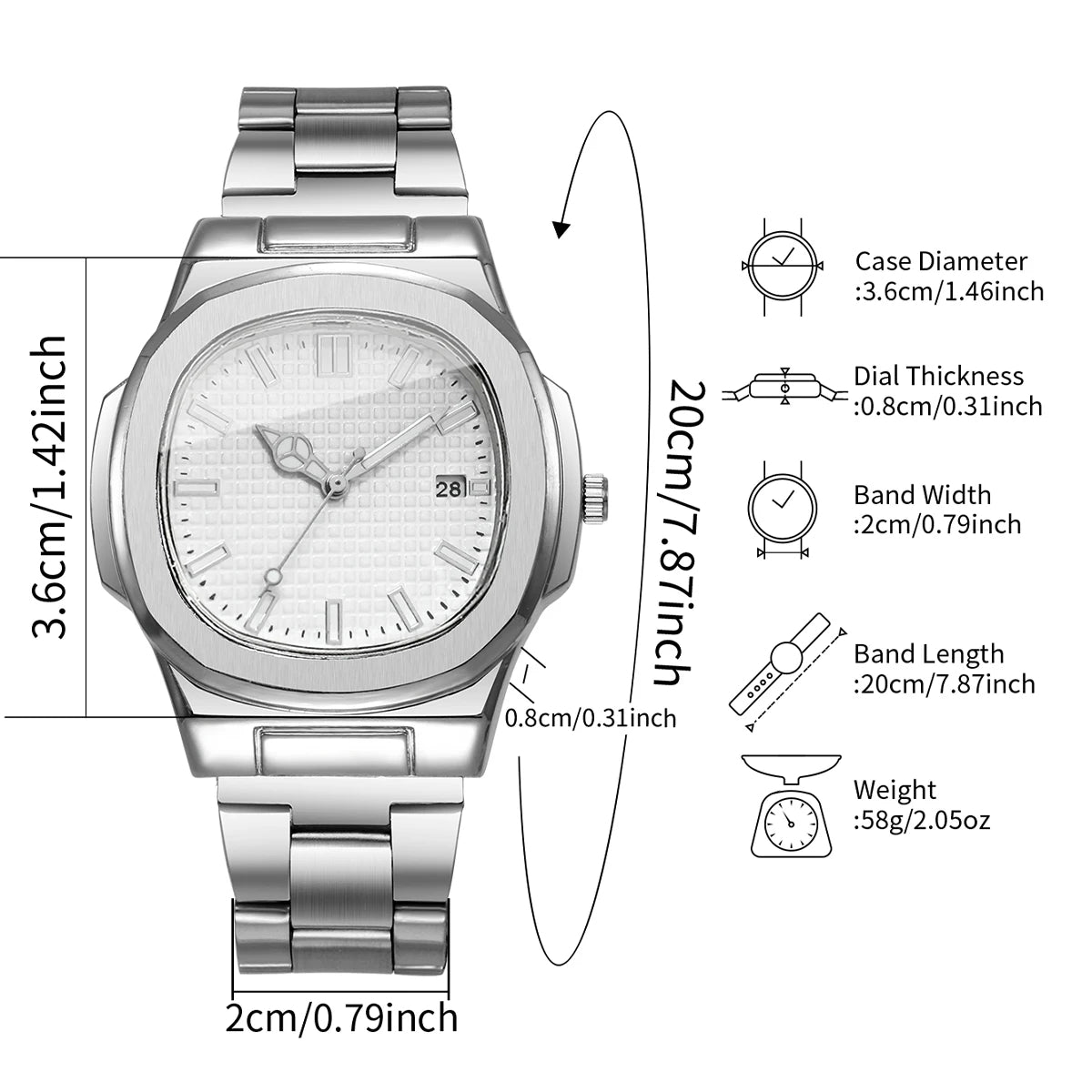 Luxury Square Men Business Watches Simple Calendar Quartz Watch for Mens Clock(Without Box)
