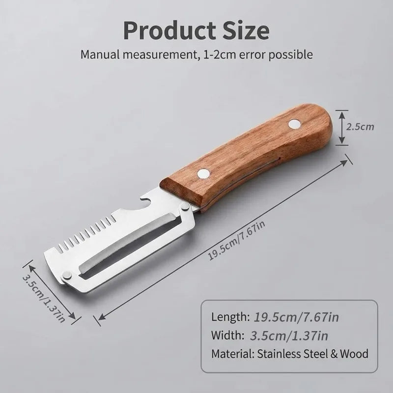 Vegetable Peeler with Wooden Handle 3-in-1 Paring Knife Stainless Steel Peel for Fruit Household Food Cutting Tool Bottle Opener