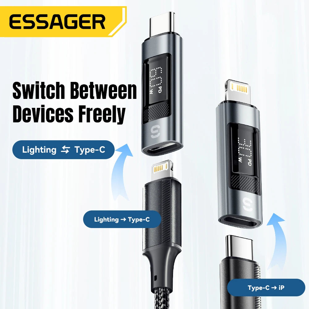 Essager Type C to Lighting OTG Adapter Digital Display Fast Charging Type-C Female To Lightning Male Connector For iPhone 15 14