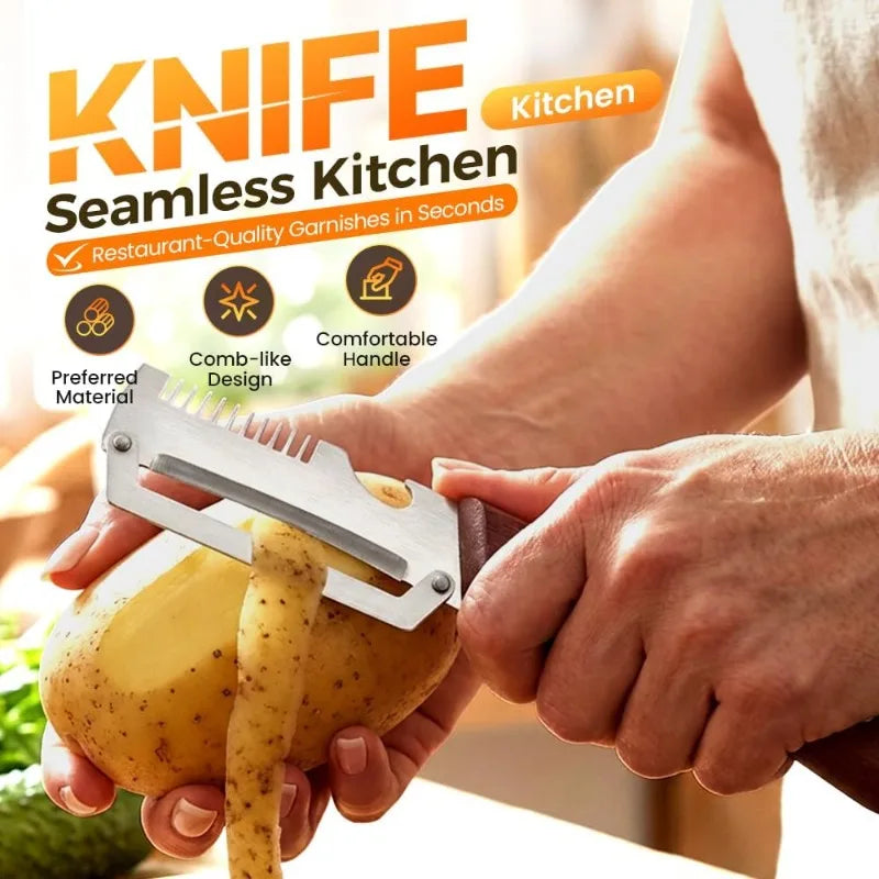 Vegetable Peeler with Wooden Handle 3-in-1 Paring Knife Stainless Steel Peel for Fruit Household Food Cutting Tool Bottle Opener