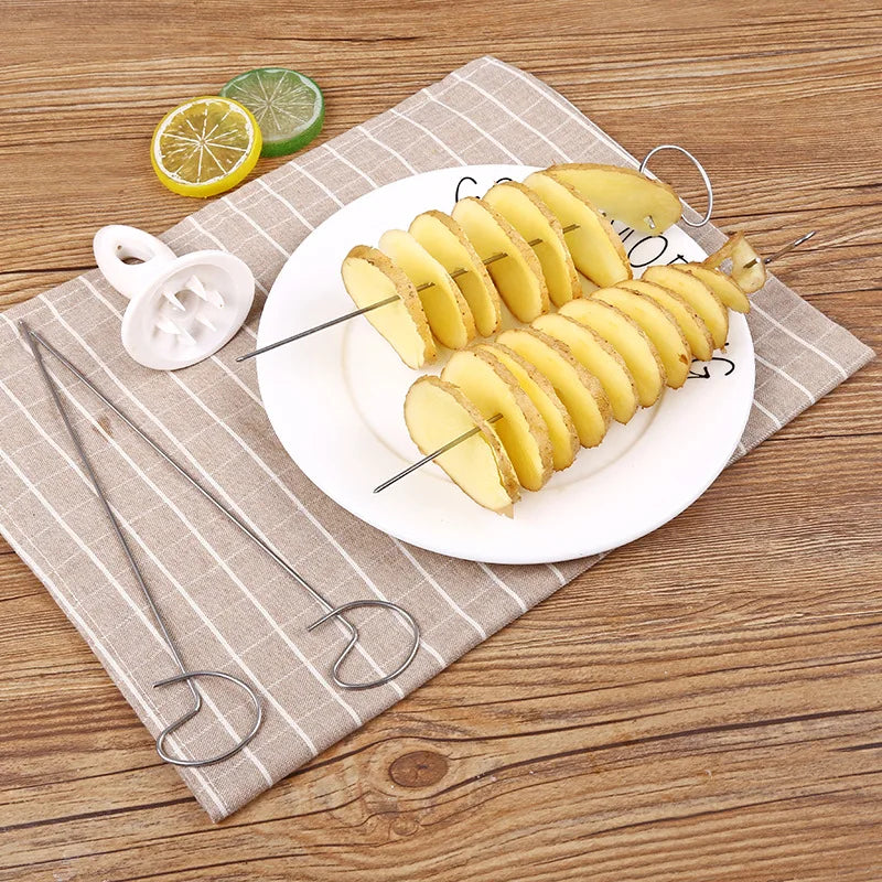 Portable Potato BBQ Skewers for Camping Chips Maker Potato Slicer Potato Spiral Cutter Barbecue Tools Kitchen Accessories