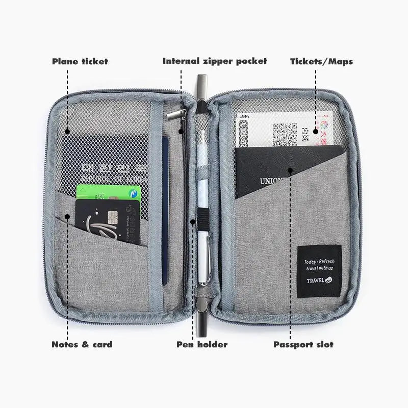 Waterproof Passport Holder Cover Case Multi-Function Passport Protective Cover Zipper Document Case Travel Wallet Accessories