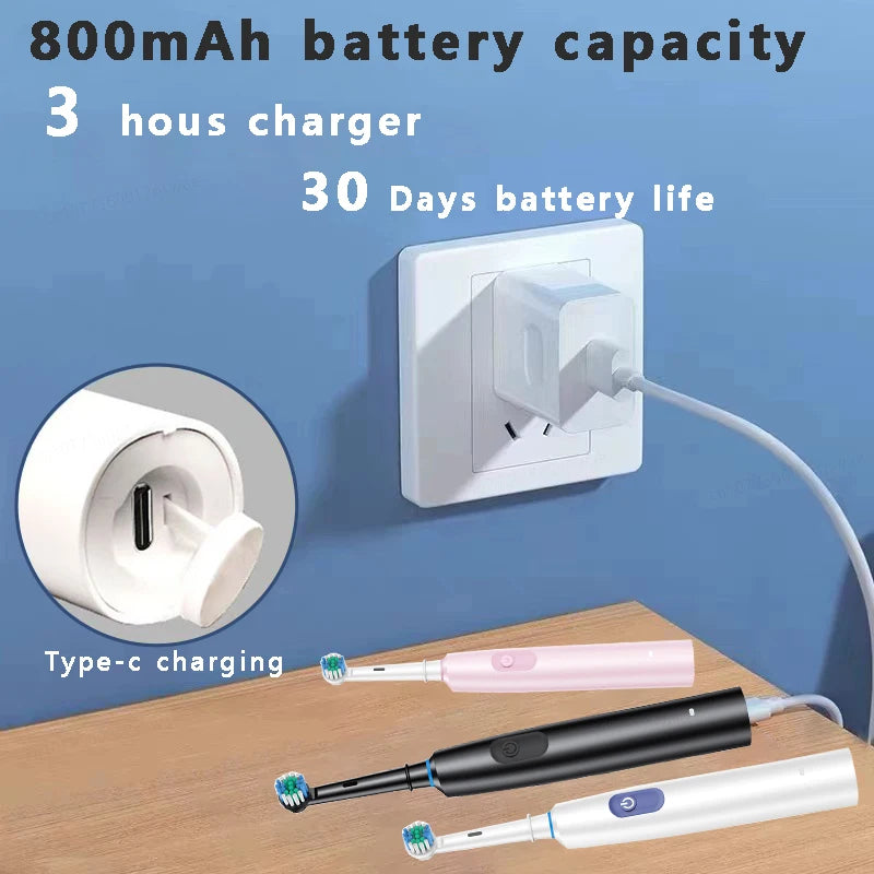 Electric Toothbrush Rotary Cleaning Teeth Brush Waterproof Electronic Tooth Brush With Timer Rechargeable Toothbrush with 8 Head